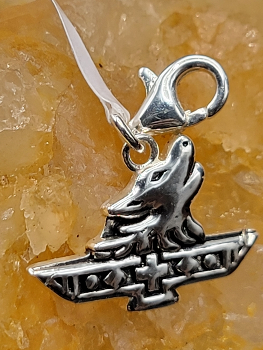 Signed GSX 925 Sterling Silver Tribal Howling Wolf on Canoe Bar Charm Pendant